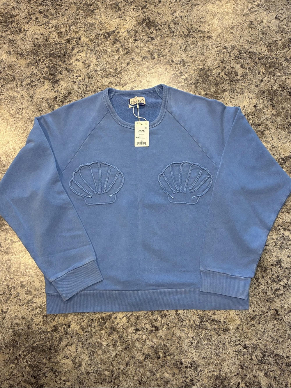 NWT Marine Layer Cloud 9 Powder Blue Shell-Appliqué Crewneck Sweatshirt Size L - Picture 3 of 5